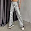 Spring/Autumn Pocket Loose Wide Leg Retro Straight Leg Gold Silver Pants Women's Trousers