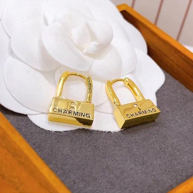 Top Quality Letter Lock Style Drop Earrings Vacuum Plating Gold Silver Sheet Steel Earring For Men Women Fashion Name Jewelry