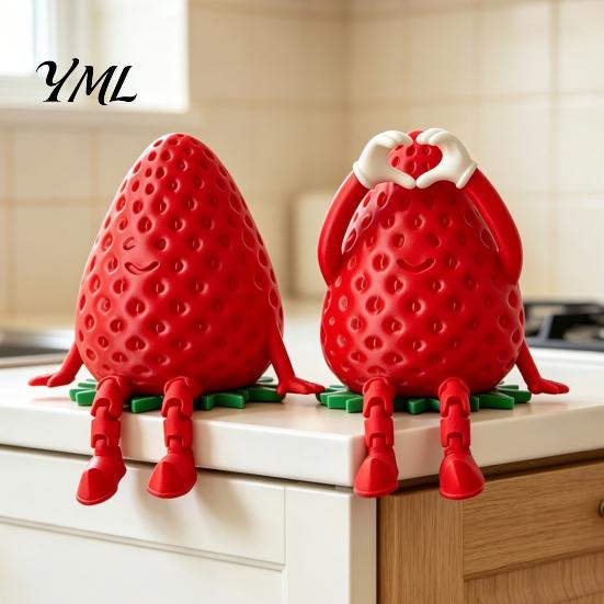 Personalized Gifts for Colleagues 3D Printed Articulated Strawberry Storage Box, Cute Figurine with Funny Desktop Ornaments Movable Limbs, Mini