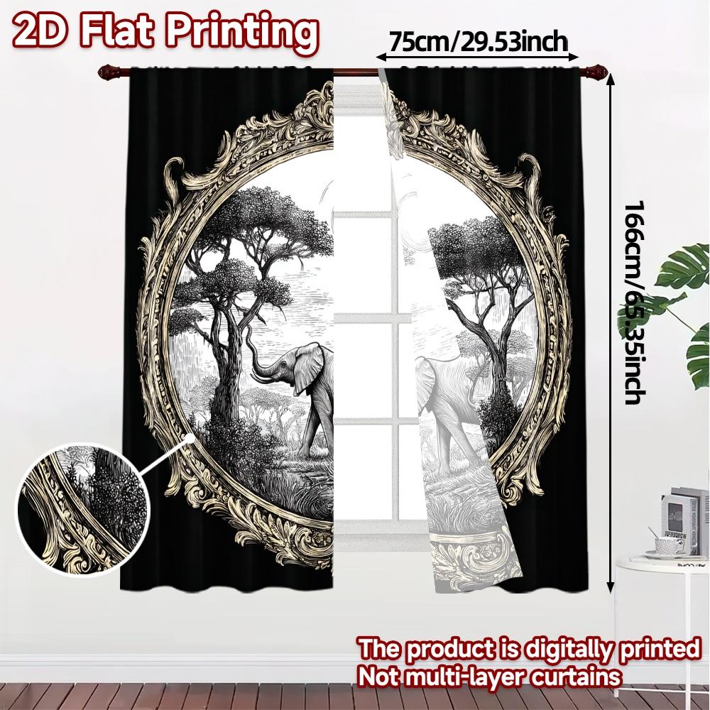 2pcs   2D FLAT PRINTING Curtains (Without Rod) Savanna Elegance Popular Curtains Versatile Durable Polyester Curtains Festive