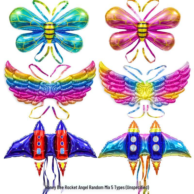 Children's Day First Birthday Bee Rocket Balloon Angel Ornament & Butterfly Wings Outdoor Photography Decoration