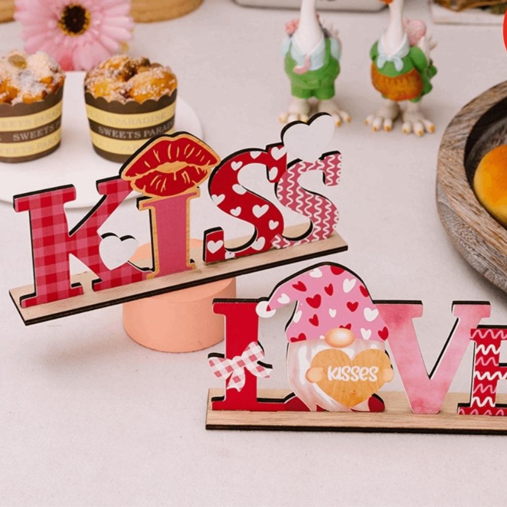 LOVE KISS Valentine Day Wooden Decorations Wooden Art Craft Wooden Letter Ornaments Office