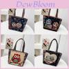 Cartoon Elephant Owl Canvas Handbag With Embroidery For Daily Casual Use