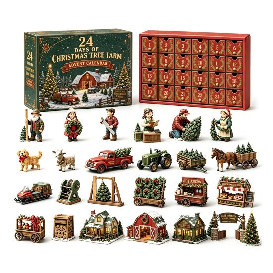 Holiday Gift for Boys 2026 Christmas Tree Farm Advent Calendar, 24 Days Countdown Box with Mini Figures And Accessories Kids Collectors, Festive