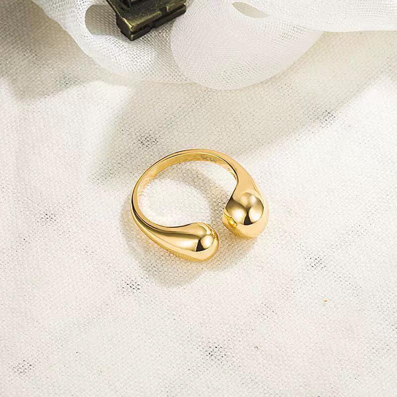 European & American Retro Irregular Water Drop Open Ring - Women's Adjustable Gold Smooth Ball Joint Ring