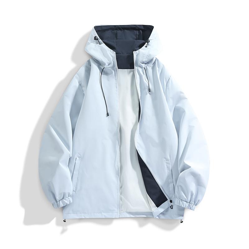 Spring and Autumn Jacket Men's Couple Outdoor Jacket Windproof Hooded Solid Color Versatile Casual Top Jacket Men
