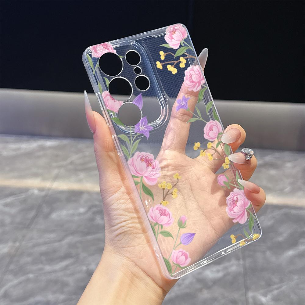 Pastel Floral Border Phone Case for Samsung Galaxy S26 S25 S24 S23 S22 S21 S20 FE Plus Lucency TPU Protection Cover