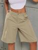 Rose Beauty A Street Casual Solid Elastic Drawstring Waist Baggy Wide Leg Cargo Shorts Spring Outdoor Outfits
