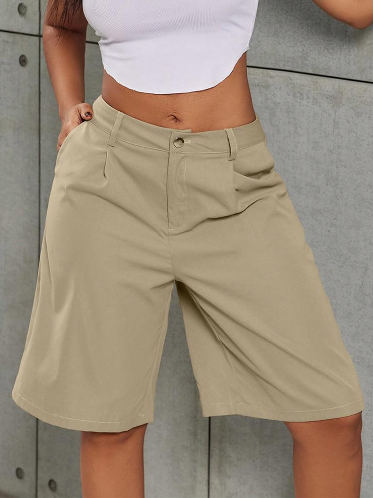 Rose Beauty A Street Casual Solid Elastic Drawstring Waist Baggy Wide Leg Cargo Shorts Spring Outdoor Outfits
