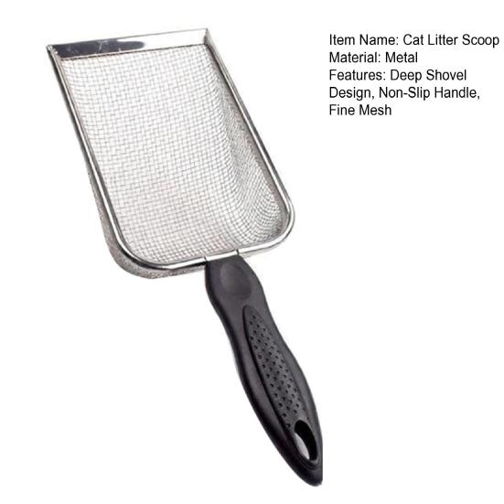 Cat Litter Scoop Fine Mesh Litter Sifting Shovel Stainless Steel Cat Poop Scooper with Non-Slip Handle for Litter Box Cat Waste Removal