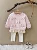Korean Style Spring/Autumn Bow Knitwear Two-Piece Set for Infants and Toddlers - Stylish Children's Wear 2026 Collection