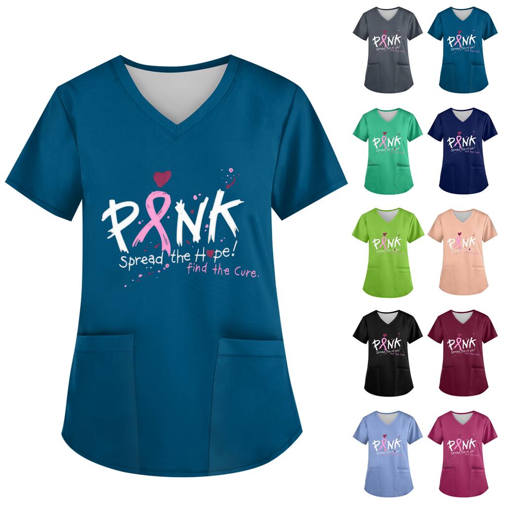 Women's V-Neck Short-Sleeve Pocketed Top With Side Slit