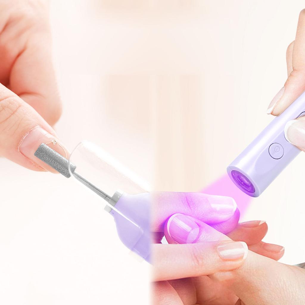 Electric Cordless Nail Drill Portable Rechargeable Nail File Cordless Nail Grinder 2 in 1 Nail Drill Lamp Ergonomic Handle 180MAh Purple for Manicure