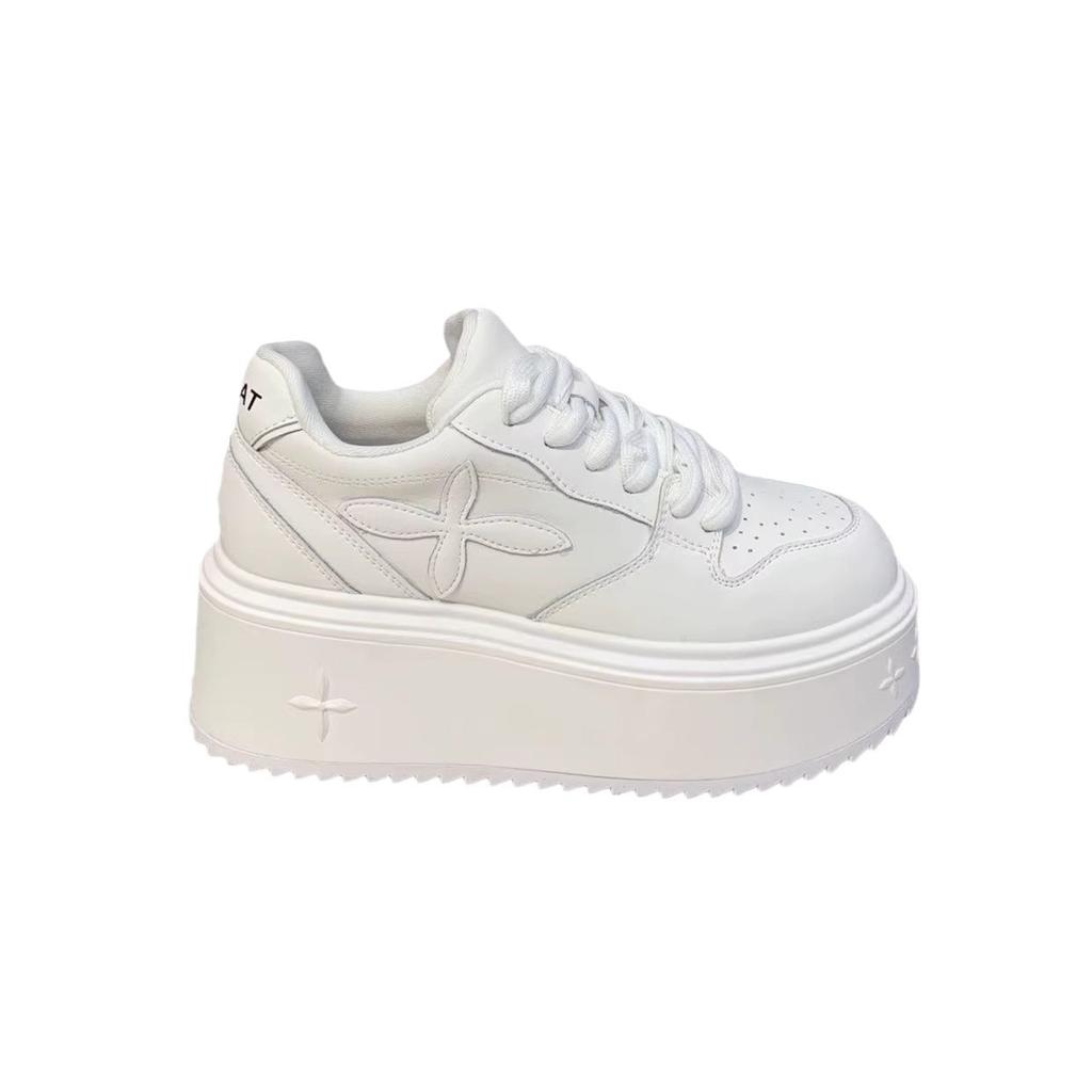 thick-soled leather little white shoes women's 2025 spring new muffin sole height-increasing sports and leisure shoes versatile lace-up board shoes