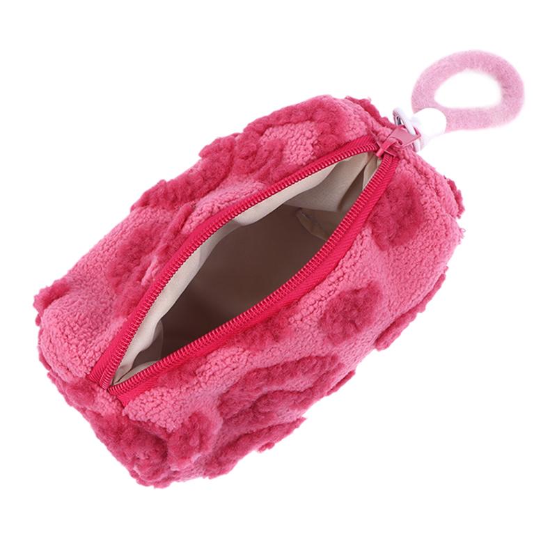 Plush Makeup Bags With Handle Soft Travel Cosmetic Storage Bag Portable Love Print Organizer Pencil Case Cute Clutch Pouch