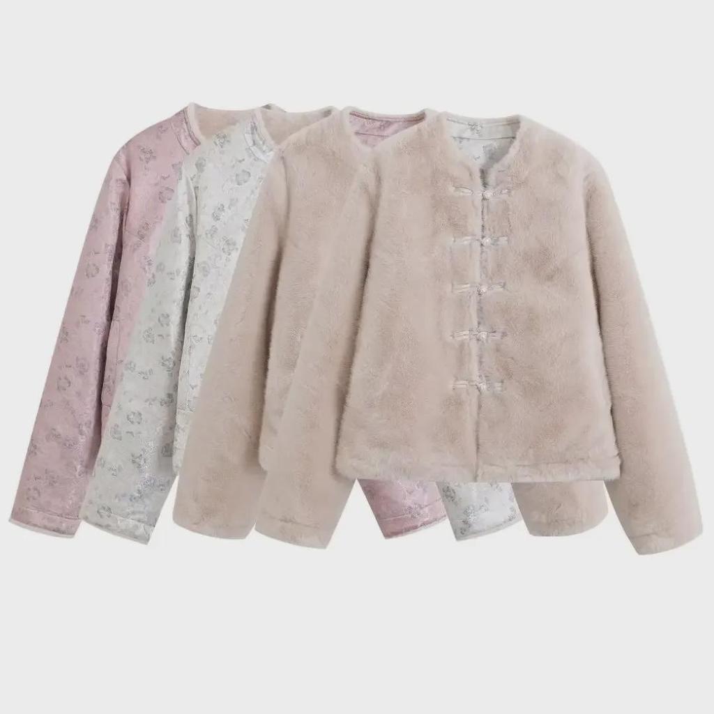Women's Retro Jacquard Double-Sided Button Fur Coat - Stylish Chinese Autumn/Winter Top