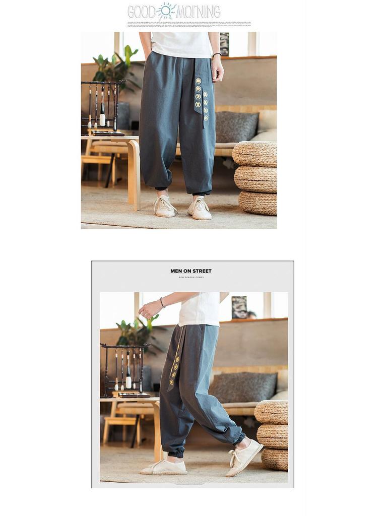 2019 Herren Retro Baumwolle Leinen Bestickte Haremshose - Herbst/Winter, Lässig, Übergröße