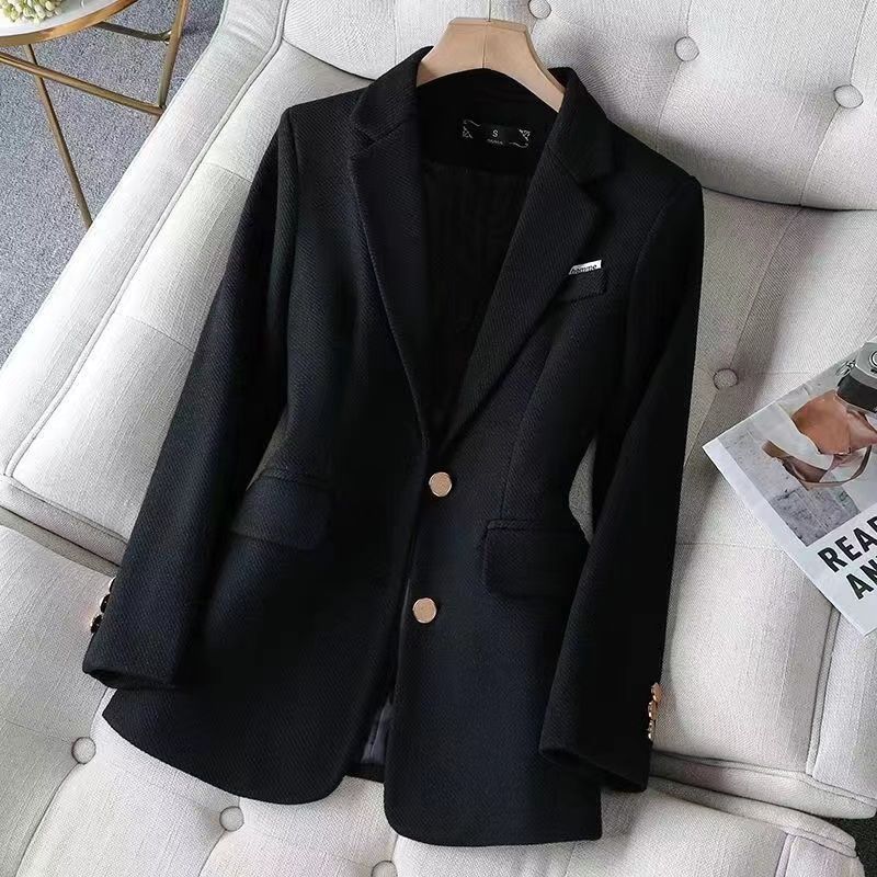 Модный женский блейзер Женский Зеленый Черный Хаки Длинный рукав Женская Деловая Рабочая одежда Приталенный Формальный Пиджак для Осени Зимы S чёрный