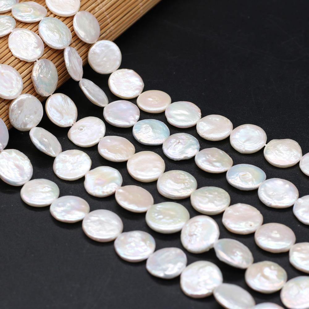 1String, White Baroque Pearls, Button Shape Natural Pearls Beads, 15-16mm, for DIY Necklaces Bracelets Accessories, Jewelry Making Gift 36cm