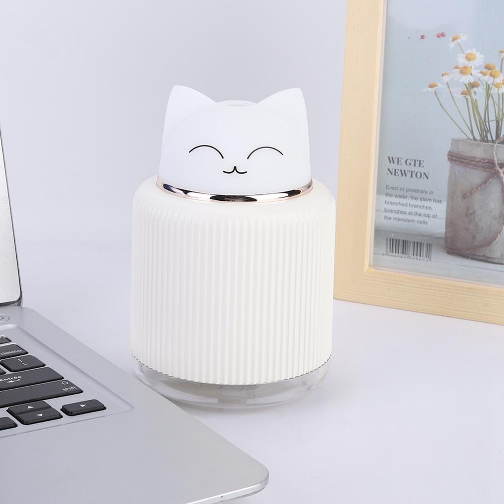 White Plastic 300ML Cat Ultrasonic   Humidifier USB Mist Mistorizer Household LED Night Light