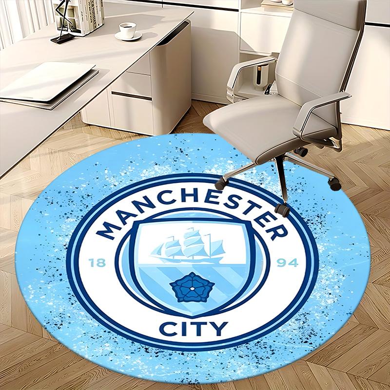 Manchester City,Soccer Crest Chair mat Round Rug Office carpet, Machine Washable, Non slip, Suitable for Living Rooms, Bedrooms