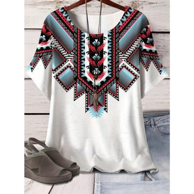 Geometrisches, schickes T-Shirt in Übergröße – lebendiges Kurzarm-Oberteil für Frühling und Sommer, bequeme, lässige Damenmode für kurvige Frauen