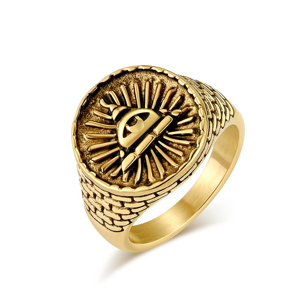 Vintage Ägyptischer Dreieckspyramiden-Titanring für Männer Gottesauge Edelstahlschmuck Accessoire Bully Rapper's Hip Hop Fingerring