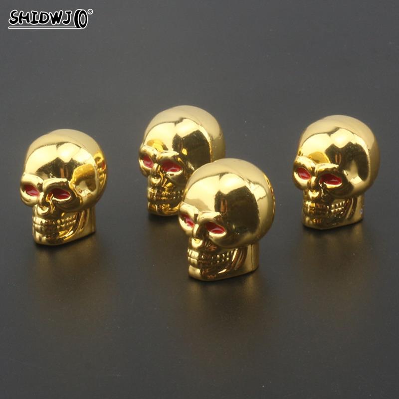 4pcs Skull Shape Car Valve Caps Wheel Valve Cap Auto Tyre Air Valve Stem Caps Dust Cover For Bike Car Vehicles Styling Wheels