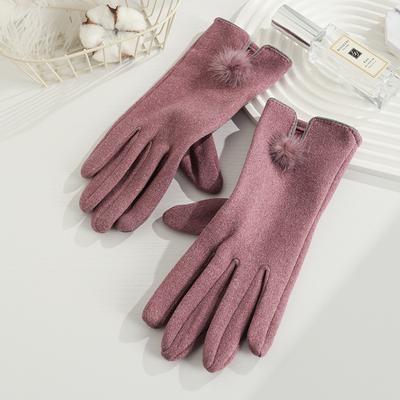 Warm Gloves for Women Rabbit Velvet Outdoor Riding Cute Butterfly Marten Ball Windproof Cold Touch Screen Autumn and Winter Gloves