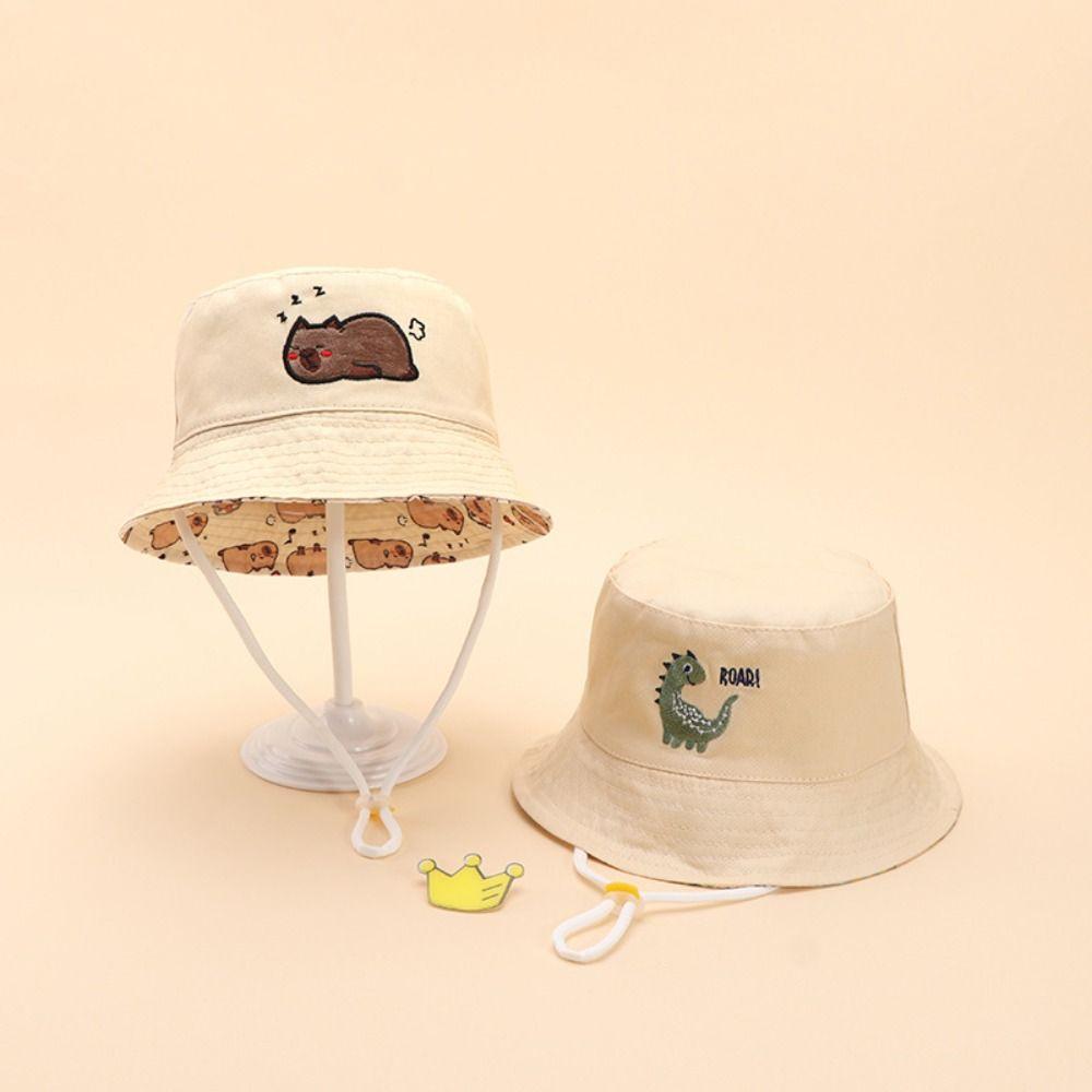 Cartoon Dinosaur Children Fisherman Hat Windproof Baby Capybara Sun Cap Cute Kids Bucket Hat  Girl