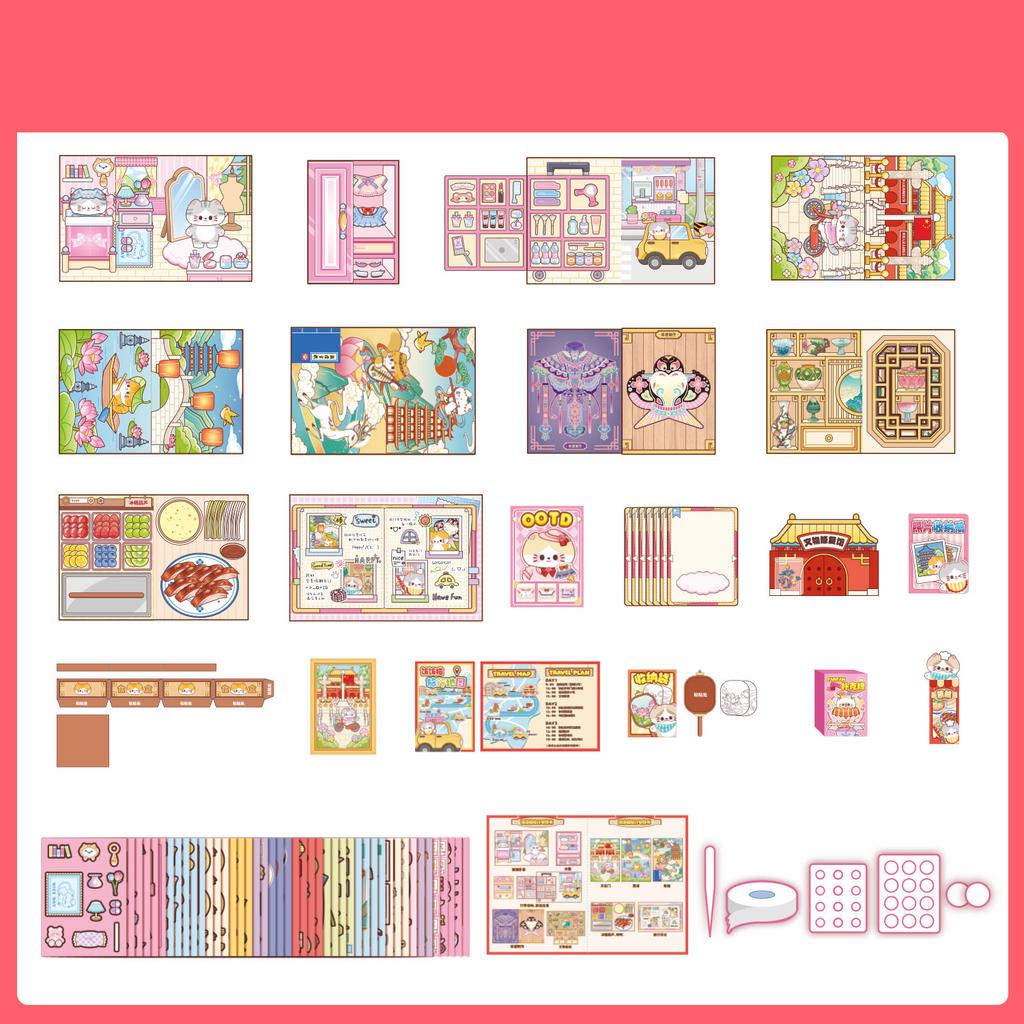 Fanfan Cat Travel Quiet Book Series Flat Sheet Sticker Set Sticker for Office Stationery Stickers Desktop Diary Decoration Book