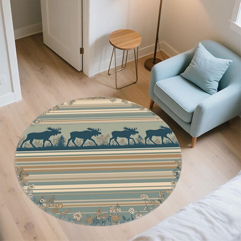 Moose pattern round rug,Carpet Rug for Living Room Bedroom Playroom ,Non-slip Floor Mat,Holiday Gifts and Birthday Gifts.