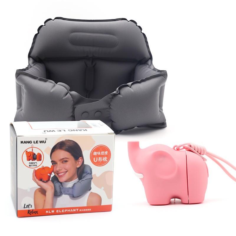Inflatable Elephant U-Shaped Neck Pillow Travel Office Nap Portable Cartoon Cushion Support Comfort