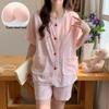 2026 Women's Summer Pajamas: Cloud Cotton Built-in Bra, Short Sleeve Cardigan, Teen Girls' Loungewear Set