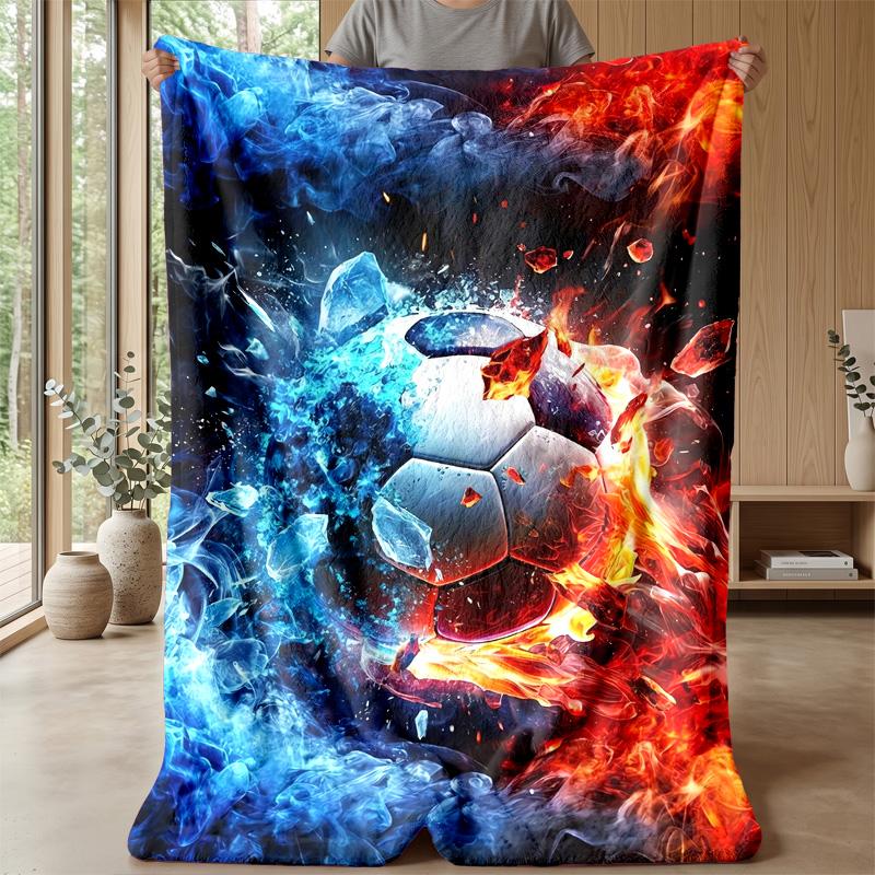 Soccer Player with Lightning Theme Blanket Lightweight Warm Flannel Blanket Decorative Throw Blanket for Home Decoration