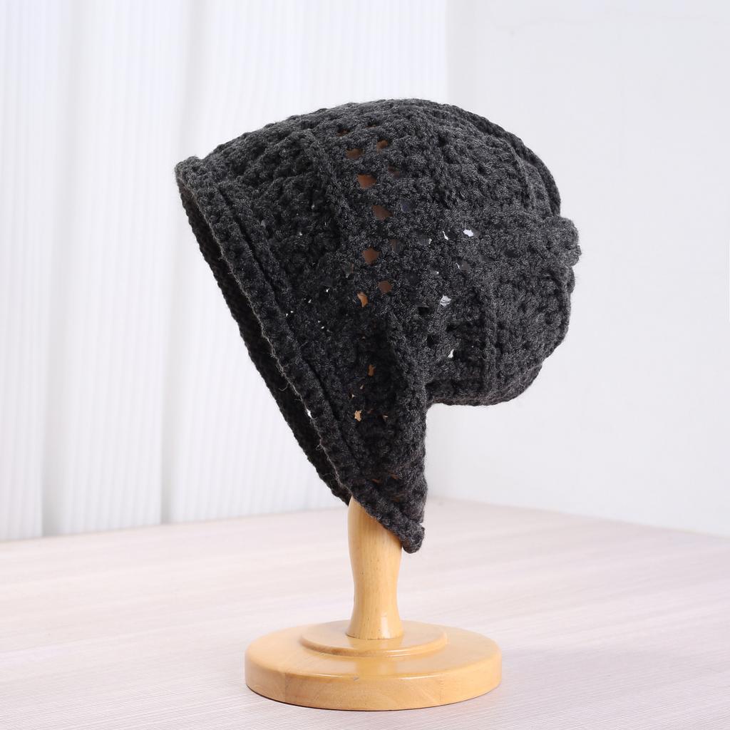 Women S Breathable Hollow Knitted Slouch Hat Solid Color Autumn Flattering Casual Fit