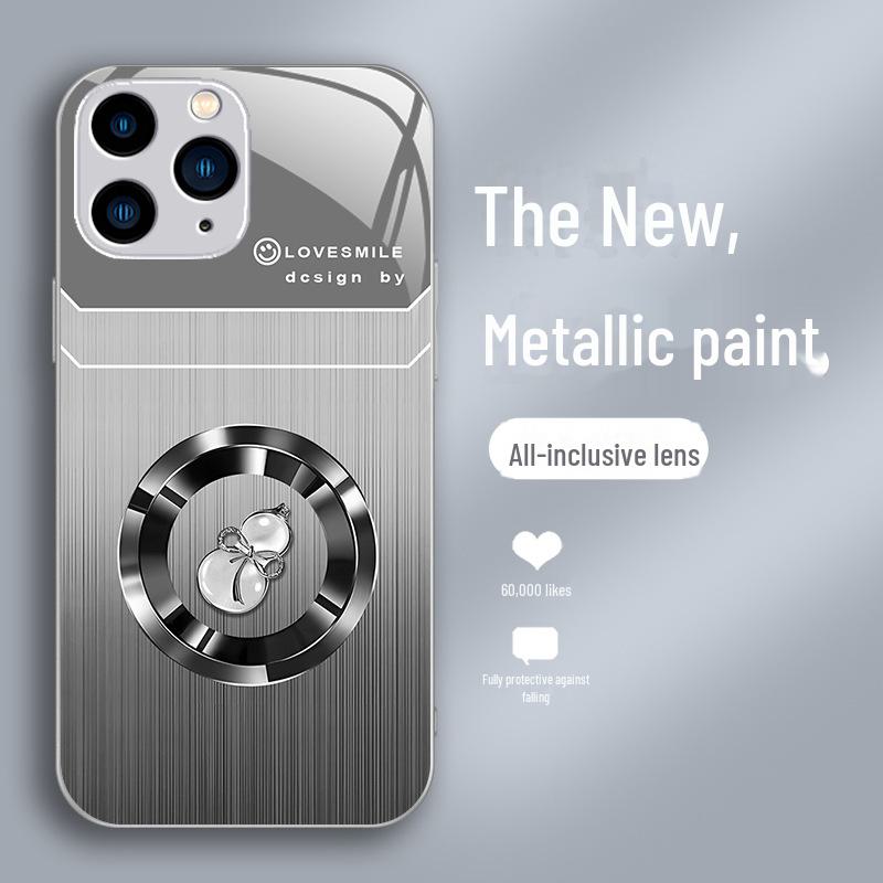 Luxusní pouzdro z tekutého skla Wood Grain pro Apple X/XS, 13Pro, 12/11, XR, XS Max a SE – ochrana proti pádu s designem Good Luck Gourd.