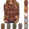 Women's Casual Three Quarter Sleeve Floral Print Top Round Neck Blouse Lightweight Comfortable Fit Suitable for Everyday Wear