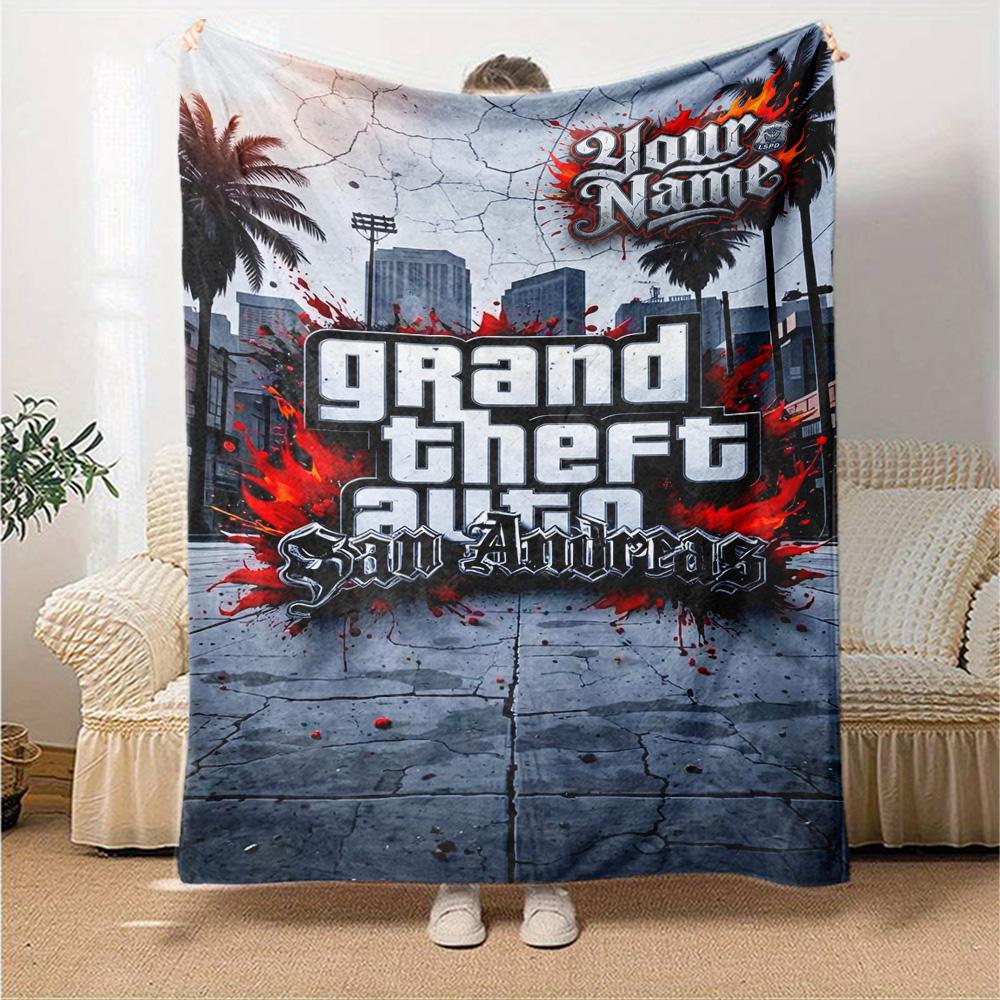 Gta Personalized Text Blanket Gift Customizable Blanket Soft & Cozy for Chair Home Decor Nap Bedding Four Seasons Universal