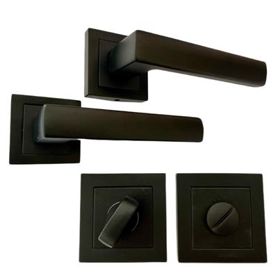 Klamka Czarna Matowa Do Drzwi Wewnętrznych Wc Zestaw Z Rozetami Kant