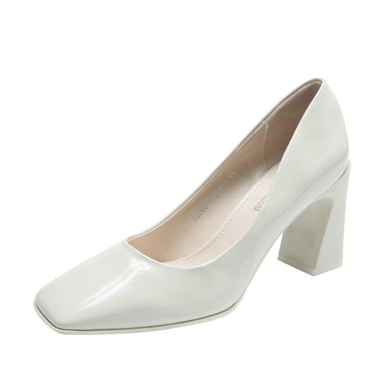 Square Toe Thick High-Heeled Shoes Women 2022 Spring And Autumn Newest Patent Leather High-Heeled Shoes Female Heel Height