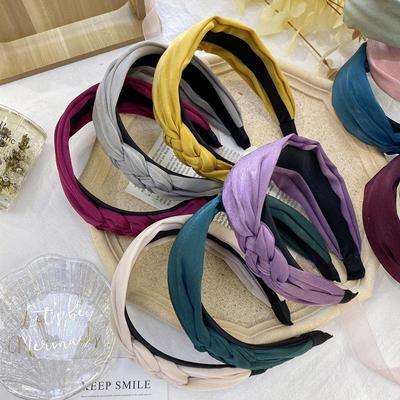 Women's Pure Color Simple Fabric Handmade Twist Braid Knotted Wide Side Hair Band