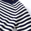Suéter de punto a rayas de manga larga para mujer, suéteres de punto, tops de cuello redondo, jersey coreano, Pull Femme, Femenino