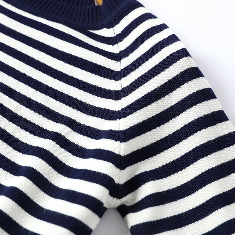 Suéter de punto a rayas de manga larga para mujer, suéteres de punto, tops de cuello redondo, jersey coreano, Pull Femme, Femenino