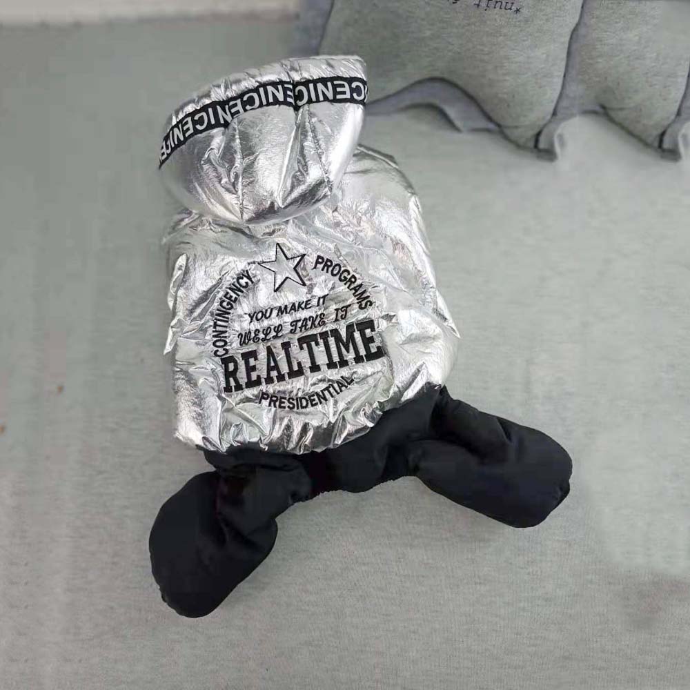 

Серебряный комбинезон для собак, толстая толстовка с капюшоном для домашних животных, парка, зимняя одежда для собак, теплые комбинезоны на четыре ноги для маленьких собак, щенок шнауцера 10A L