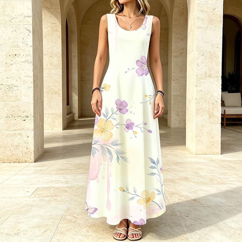 Women's Sleeveless Flowy Long Maxi Dress Lightweight,Stylish Versatile Comfort for Summer Beach Vacation & Daily Casual