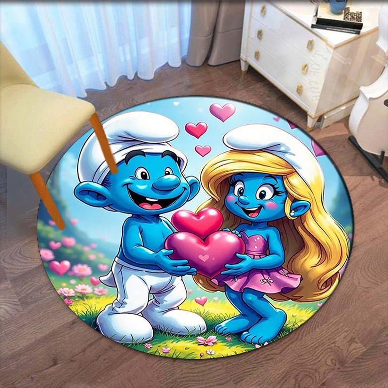 The Smurfs Printed Round Rug Carpet Chair Rug Area Rug Entryway Doormats,for Office Chair Living Room Bedroom Kitchen Room.
