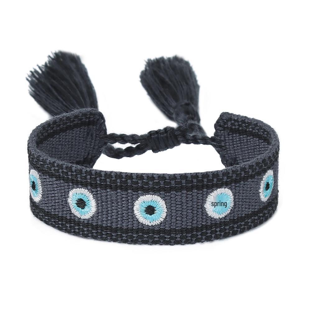 Women's Fashion Hand-Woven Lucky Evil Eye Bracelet with Tassel and Embroidery