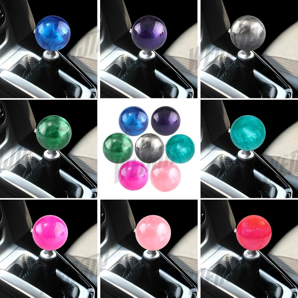Marble Style Round Ball Shift Knob - Universal Fit For 5 & 6 Speed Manual/Automatic Vehicles, With 3 Adapters HTRACING (Light Pink)