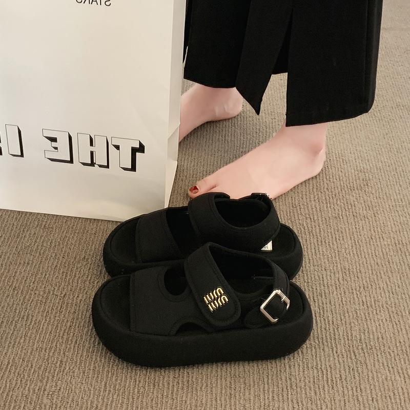 2025 summer new Velcro cloth slippers women's platform versatile fashion casual beach sandals
